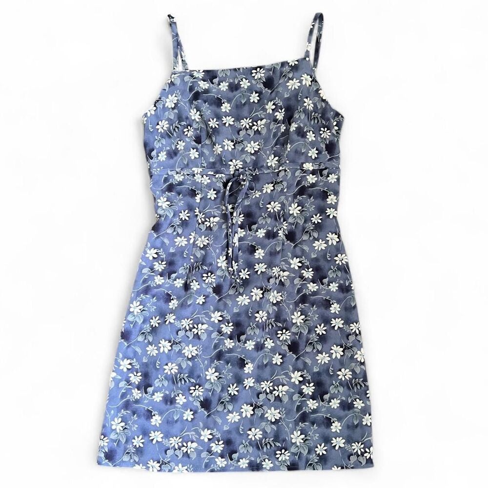 Vintage 2000s Monica Geller blue floral mini dress with white flowers